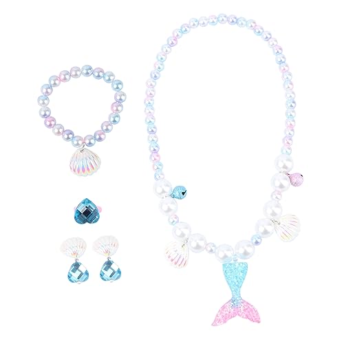 VICASKY 1 Satz Perlenkette Armband Mädchen Schmuck Kinderarmbänder Zubehör Abs -Set kinderringe schellenkranz Kinder Halskette mit Meerjungfrau-Anhänger süße Accessoires Harz Blue von VICASKY