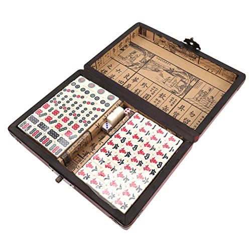 VICASKY 1 Satz Reise-Mahjong Puzzle-Spielzeug Mini-Mahjong-Spielzeug Rumiwürfel-fliesenspiel Spielzeug Für Die Reise Chinesisches Mahjong-Spielzeug Reisespielzeug Mini-Schachbrett Holz von VICASKY