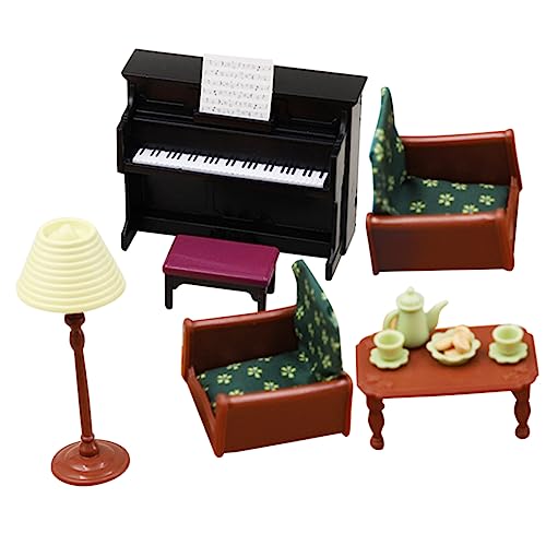 VICASKY 1 Satz Sofa Klavier Teese Rvice Möbelzubehör Stehlampe Mikro-landschaftsmöbel Miniatur-Musikinstrument Interessantes Miniaturspielzeug Verschleißfestes Miniaturspielzeug Plastik von VICASKY