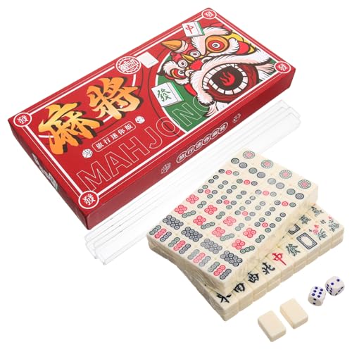 VICASKY 1 Satz Tragbares Mini-Mahjong Mahjong-brettspiel Mahjong-Tisch Mahjong-Karten Mahjong-Spielkarten Mini-Mahjong-Spiel Mahjong-ständer Mahjong-Rack Mahjong-kit Weiß Melamin von VICASKY