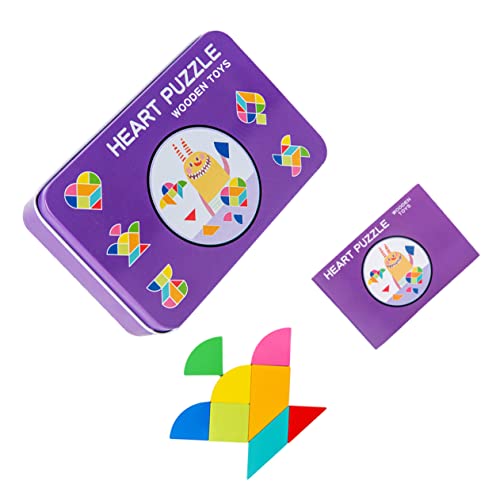 VICASKY 1 Set Blechdose Holzpuzzle Puzzles Kinderzubehör Holz Tangram Pädagogisches Tangram Kinderspielzeug Geometrisches Formpuzzle Siebenteiliges Puzzle von VICASKY