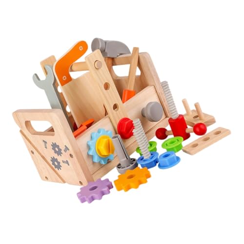 VICASKY Werkstatt Kinder Werkzeug Spielzeug Werkzeugkoffer Für 1 Set Werkzeugkasten Mit Holzwerkzeugen Ideal Für Kreative Rollenspiele Und Frühe Bildung Für Jungen Und Ädchen Ab 3 Jahren von VICASKY