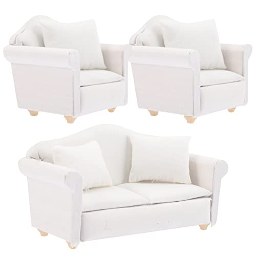 VICASKY 1 Set Mini Möbelcouch Für Kindercouch Mini Spielzeugsofas Wohnaccessoires Sofas Kinderspielzeug Kindercouch Miniaturmöbel Holz Minicouch Village Hu Tongmu Weiß von VICASKY