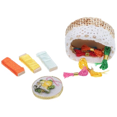 VICASKY 1 Set Mini Stickerei Werkzeugkorb Miniaturen Zum Basteln Miniatur Puppenhaus Mini Möbel Spielzeug Mini Puppenhaus Zubehör Mädchen Spielzeug Nähset Handarbeit Ornamente von VICASKY