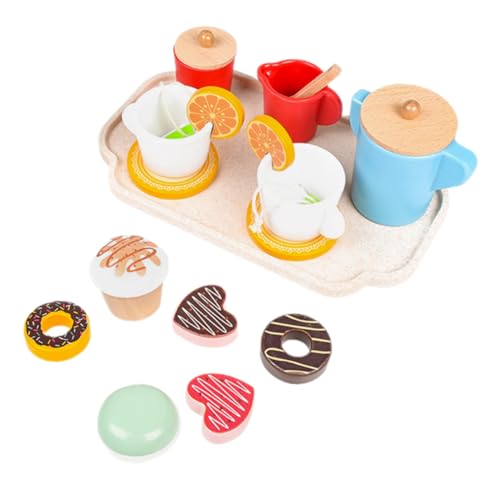 VICASKY Teeservice Kinder Holz 1 Set Simuliertes Teeservice Teezeit Spielküchenzubehör Rollenspiel Dessertspielzeug Kinderrollenspiel Rollenspiel Lebensmittelspielzeug Geschirr Kinderspielzeug von VICASKY