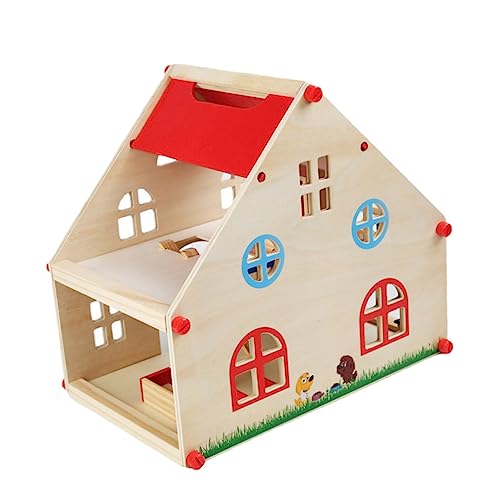 VICASKY 1 Set Spielhaus Mini Puzzles Miniaturhaus Bausätze Kleines Mini Puppen Miniaturmöbel Miniaturen Minihaus Kinderspielzeug Puppenhaus Rot Holz von VICASKY