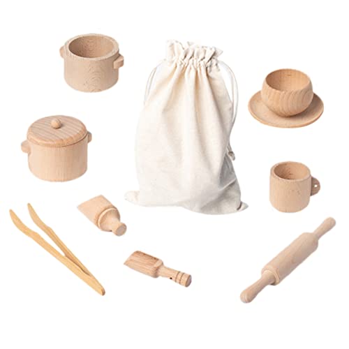 VICASKY 1 Set Spielhaus Teeservice Für Kleine Mädchen Mädchenspielzeug Kinderkoffer Für Babys Für Kleinkinder Für Babys Miniaturspielzeug Rollenspiel Teezeit Mädchenspielzeug Aus Holz von VICASKY