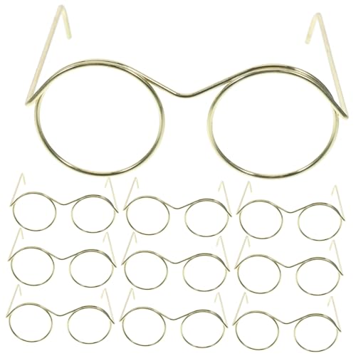 VICASKY 10st Puppenbrille Kreisbrille Winzige Sonnenbrille Zubehör Für Babypuppen Lünetten Mini Wiedergeborene Babypuppen Puppenspielsets Weihnachtspuppenkostüm Uma-Puppe Stahl Golden von VICASKY