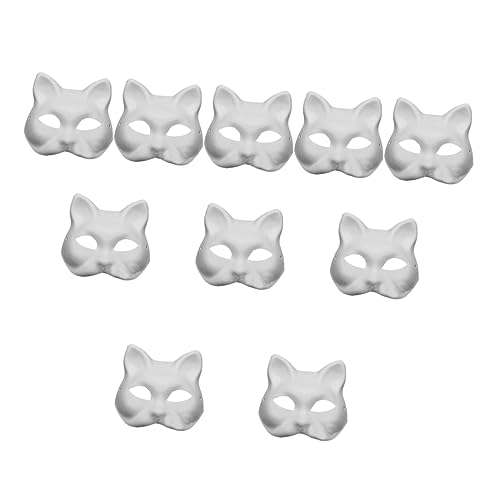 VICASKY 10st Zellstoff-blank-maske Unbemalte Katzenmaske Maskerade Katzenmasken Für Erwachsene Fuchsmaske Diy-maske Kostüm Einfache Maske Selber Machen Lackierbar Party-papiermaske Weiß von VICASKY