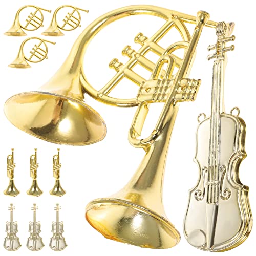 VICASKY 12 Stücke Violine Modell Miniatur Schallplatte Ornament Klavier Ornamente Musikinstrument Dekoration Mini Trompete Gold Musik Note von VICASKY