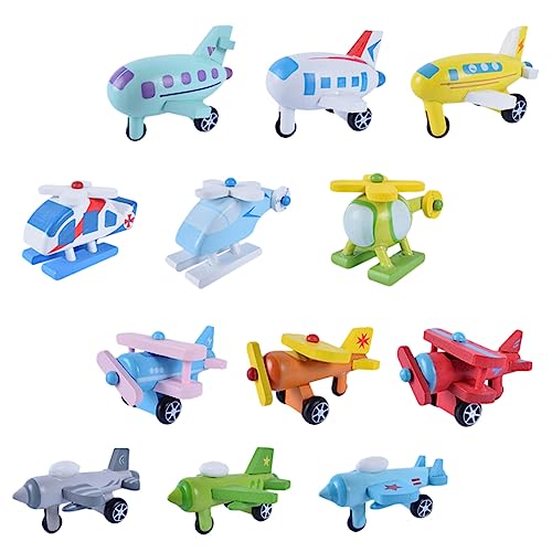 VICASKY 12 Teiliges Holzspielzeug Set Bunte Mini Flugzeuge Für Ideales Lernspielzeug Für Kleinkinder Und Babys Fördert Die Motorischen Fähigkeiten Und Das Kreative Spiel von VICASKY