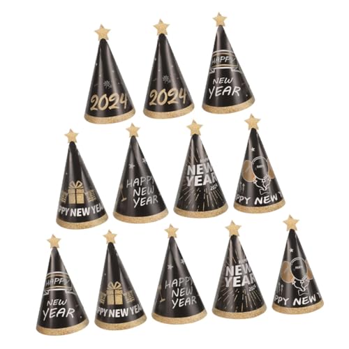 VICASKY 12St Partyzubehör party sachen party supplies silvester partyhüte Neujahrshüte Hüte für Katzen Weihnachtsmütze Partyhüte Neujahr Frohes neues Jahr 2024 Dekore Papier Black von VICASKY