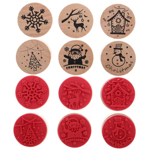 VICASKY 12St Weihnachtsdekorationsstempel winterliche Briefmarken Weihnachtsdruck wiederverwendbar Die Stempel Weihnachten Scrapbook Weihnachtsmarken runde Stempel zum Basteln Holz von VICASKY