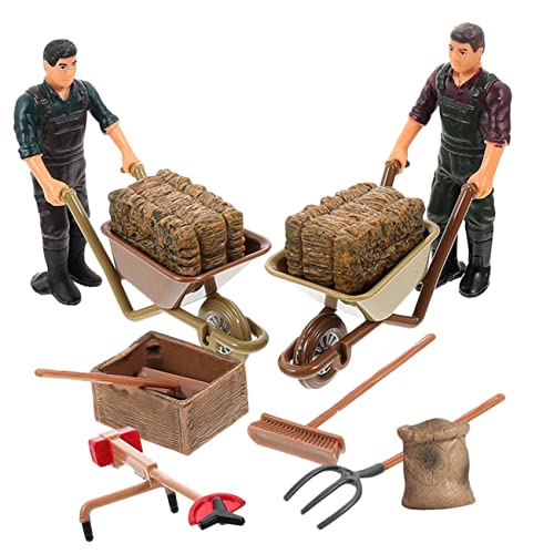 VICASKY 12er Set Miniatur Figuren Und Bauernhof Werkzeuge Realistische Modellaccessoires Für Miniaturlandschaften Und Bauernhöfe Inklusive Mini Rechen Und Schubkarre von VICASKY