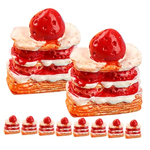 VICASKY 16st Erdbeer-Sahne-Torte Miniatur-Rollenspiel Dekoratives Kuchenmodell Requisiten Für Den Dessertladen Künstliche Kuchen Künstliches Kuchenmodell Dessert-Modelle Harz Rot von VICASKY