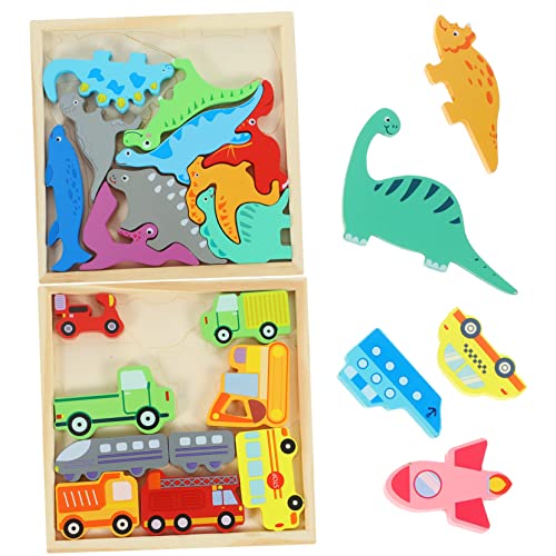 VICASKY 2 Boxen Von Bunten Holzpuzzle Spielzeugen Für Lernspielzeug Mit Dinosaurier Und Verkehrsmotiv Pädagogisches Puzzle Für Kleinkinder Zur Der Kreativität Und von VICASKY