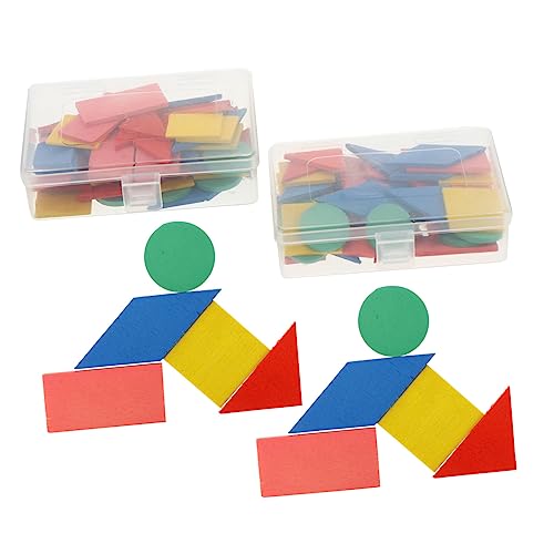 VICASKY 2 Sätze Mathe-Puzzle-Lehrmittel Geometrie-Puzzlespiel Kleinkind-Form-Puzzle Rätsel Kinderpuzzle dreieckiger Spielzeug Puzzle in Babyform Formenpuzzle Lernen hölzern von VICASKY