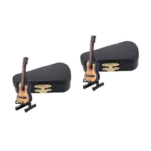 VICASKY 2 Sätze Mini-Gitarre Miniatur-e-Gitarre Miniaturhalter Mini-Musikinstrument Miniatur-gitarrenstatue Miniatur-musikinstrumente Winzige Gitarrenspielzeuge Mini-Spielzeug E-bass Holz von VICASKY