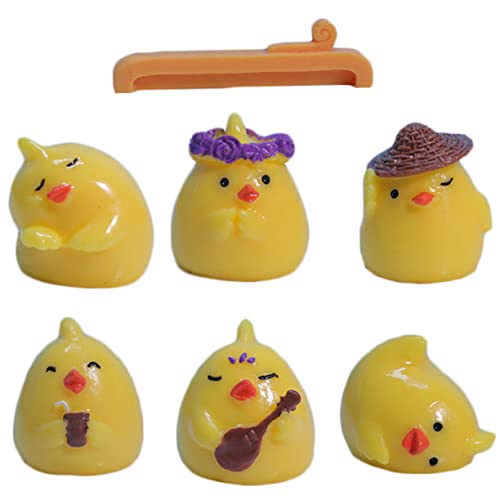 VICASKY 2 Sätze Mini-kükenfigur Im Querformat Zubehör Für Das Puppenhaus Mini-küken-Statue Feengarten Tierfigur Mini-hühnerfigur Mikrolandschaftsornament Wohnaccessoires Dekor Yellow Harz von VICASKY