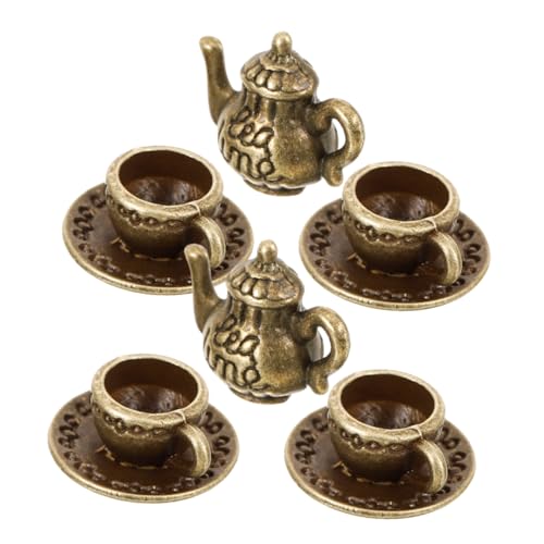 VICASKY 2 Sätze Miniatur-Essens- und Spielzeugszenen Miniatur- Miniaturutensilien Mini-Teetassen Spielzeug Mini- Mini-Küchenzubehör Rollenspielset Eisen Dark Brown von VICASKY