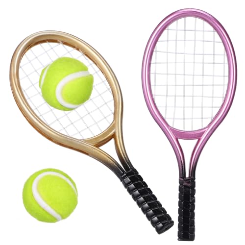 VICASKY 2 Sätze Tennisschläger Tennis Sportgeräte Puppenhauszubehör 1:12 Puppenhaus Tennisspielzeug Tennismaschine Miniatursportarten Tennis Badminton Mini-tennisschläger Bausatz Plastik von VICASKY