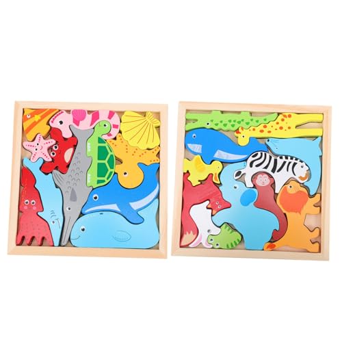 VICASKY 2 Sätze Tierisches Dreidimensionales Puzzle Spiele Basteln Formen Puzzle Hund Rätsel Planke Cartoon-Puzzle Passendes Puzzle Holz von VICASKY