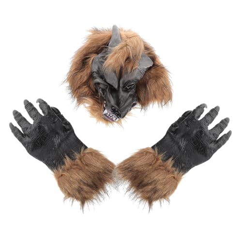 VICASKY 2 Sätze Wolf-handschuh-maske Tiermasken Halloween-teufelsmaske Wolfsmaske Kinder Wolf Kostüm Cosplay-zubehör Wolf-cosplay-kostüm Pelzige Künstliche Tiermaske Halloweenkostüm Vinyl von VICASKY