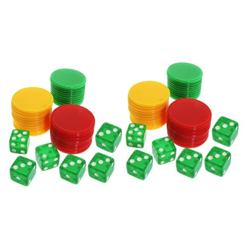 VICASKY 2 Sätze Würfel-chip-Set Farbzählchip Professionelle Pokerchips Tragbare Pokerchips 6-seitiger Spielwürfel Lernzähler-chip Leere Spielchips Würfelspiel Leere Würfel Kunststoff Acryl von VICASKY