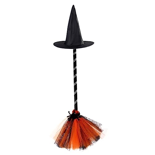 VICASKY 2 Sätze Zauberhut Besen Halloween-Hut-Besen-Dekor Hexen-Halloween-Dekorationen im Freien Halloween Dekoration Halloween Decor Zubehör für Partykostüme Hexenbesen Stoff Orange von VICASKY