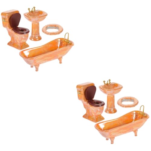 VICASKY 2 Sets Puppenhaus Badegeschirr Puppenhäuser Miniatur Duschzubehör Miniatur Duschraum Dekoration Miniatur Duschraum Zubehör Mini Duschraum Modell Keramik Orange von VICASKY