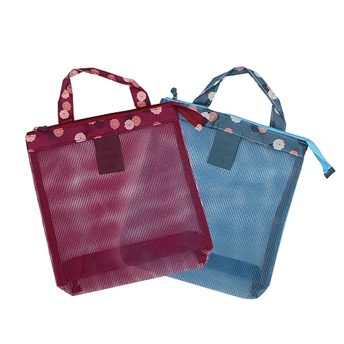 VICASKY 2 Stück Blumenmuster Seaside Mesh Bag Sommer Strandtaschen Diverses Badeanzug Sammeln Strandtaschen Schuhe Aufbewahrungstasche von VICASKY