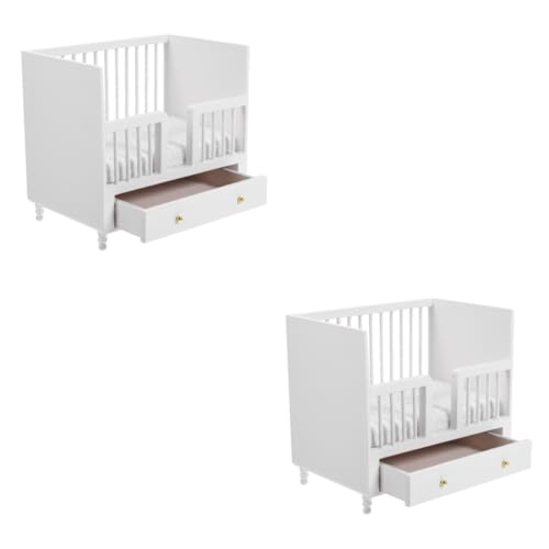 VICASKY 2 Stück Mini Babybett Miniaturmöbel Planspielzeug Mini Puppenhaus Möbel Babypuppe Kinderbett Puppenhaus Bett Mini Krippe Spielzeug Mini Möbel Spielzeug Mini von VICASKY