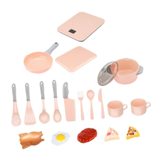 VICASKY 20 Teiliges Kinderküchen Spielset Mit Induktionskochfeld Kochgeschirr Und Zubehör Für Fantasievolles Kochen Und Rollenspiele Pink Ohne Batterien von VICASKY