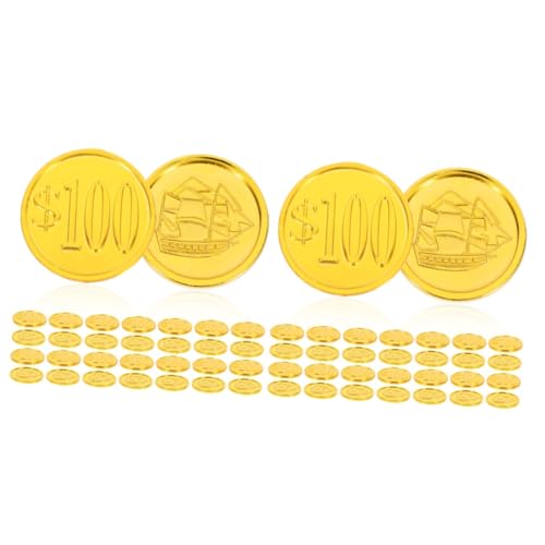 VICASKY 200 STK 100 Piratenmünzen Spielzeug Simulationsschatz Piraten-Spielset Kinderaccessoire Spielgeld Toys jucarii pentru copii Spielmünzen gefälschte Schatzmünzen Plastik von VICASKY