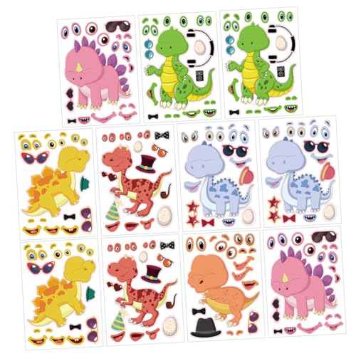 VICASKY 24 Stück Dinosaurier-Puzzle-Aufkleber bastelset geburtstagsdeko Cute Stickers DIY-Aufkleber Puzzlematte DIY-Gesichtsaufkleber Partygeschenk Kupferplattenaufkleber von VICASKY