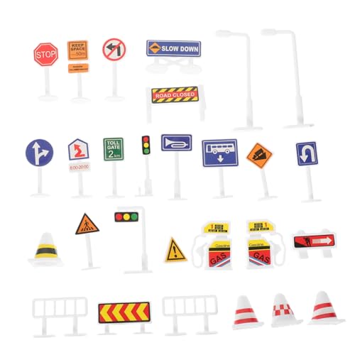 VICASKY 28 Teiliges Set Verkehrsschilder Für Kinder Verkehrszeichen Requisite Verkehrsschilder Für Kinder Ampellampe Mini Verkehrsschilder Mini Früherziehungsspielzeug Mini von VICASKY