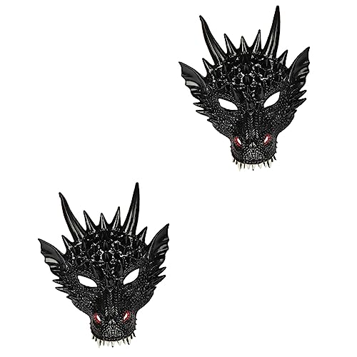 VICASKY 2St Drachenmaske Halloween-Tiermasken Gruselige Horrormasken Halloween-Tierkostüm Drachenhut halloween masken halloweenmaske Halloween-Drachen-Gesichtsmaske Drachenkostüm Pu Black von VICASKY