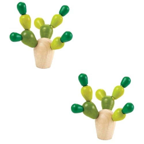 VICASKY 2St Kaktus-Bausteine Cactus Toy Cactus Spielzeug Geburtstagsgeschenke spielsachen für Kinder Puzzlematte Spielzeuge herausnehmbare Bausteine balancierender Kaktus aus Holz Bambus von VICASKY