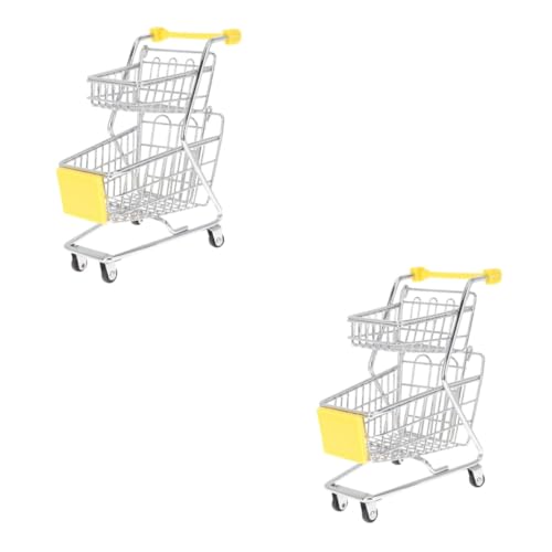 VICASKY 2St Mini-Einkaufswagen Supermarktwagenmodus handwagen Spielzeug aufbwahrungs-Box kühlkorb einkaufskorb Kleiner Einkaufswagen Supermarkt-Handwagen- Schmiedeeisen Yellow von VICASKY