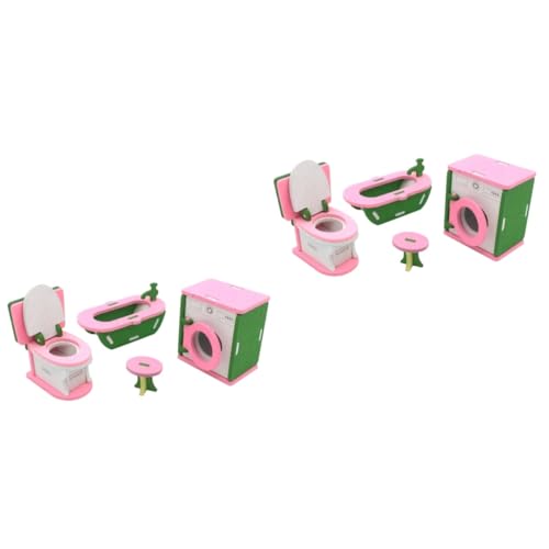 VICASKY 2St Möbelspielzeug Kinder badezusatz rosaenne qridor zulunft pink Bathroom Set for perrücke pink Miniature Dollhouse Furniture Pink Color Hölzern von VICASKY