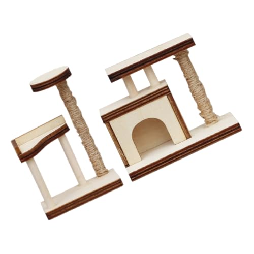 VICASKY 2St Puppen tun so, als würden sie Bausätze Miniaturen drinnen Figur katzenbaum katzenmöbel cat Tree Mini-Kratzbäume aus Holz Modell eines Kratzbaums hölzern Khaki von VICASKY