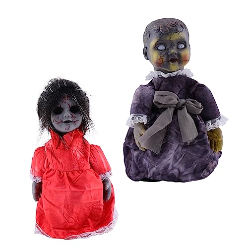 VICASKY 2St Sprachaktivierte Induktions-Laufpuppe gruselige Puppen Spielzeug Spukpuppe mit Sound Halloween Party Deko Halloween Puppen Halloween-Dekor Angstpuppen für Halloween Plastik von VICASKY