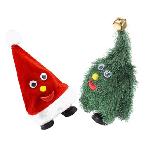 VICASKY 2St Weihnachtsspielzeug zum Spazierengehen Tanzender Weihnachtsmann Weihnachtsbaum mit Musik Weihnachtsmütze Spielzeug Laufender Weihnachtsbaum Tanzender Weihnachtsbaum PVC von VICASKY