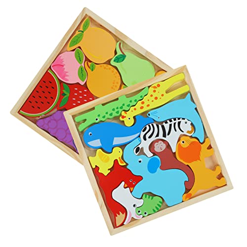 VICASKY 2er Set Puzzle Für Bunte Tier Und Obstmotive Lernspielzeug Für Kleinkinder Und Vorschulkinder Pädagogisches Holzspielzeug Für Jungen Und ädchen von VICASKY