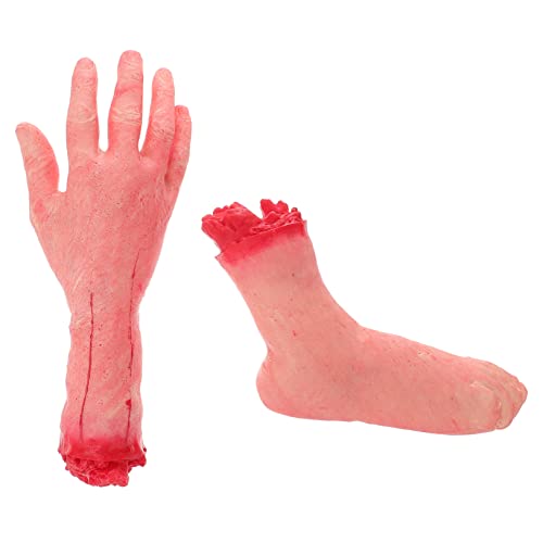 VICASKY 2st Hand-fuß-Werkzeug Trick-Requisiten Gruseliger Fuß Halloween-Werkzeuge Halloween Blutige Hand Blutige Gebrochene Hand Partyzubehör Gruselige Hände Trick-Tools Emulsion von VICASKY