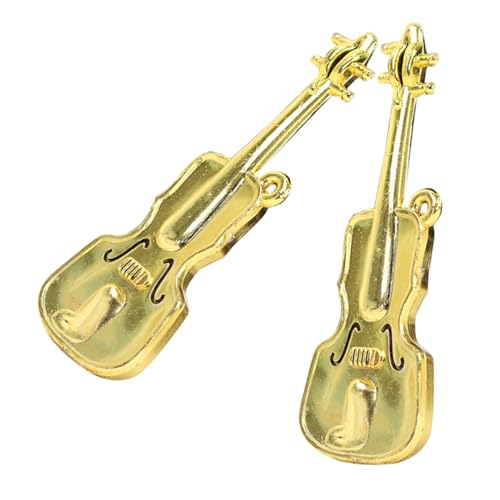 VICASKY 2st Mini-Geige Puppenhaus-miniaturartikel Gitarren-Instrument-Modell Winzige Gitarre Kleinste Geige Der Welt Miniaturen Miniatur-Dinge Kleinste Geige Mit Golden Plastik von VICASKY