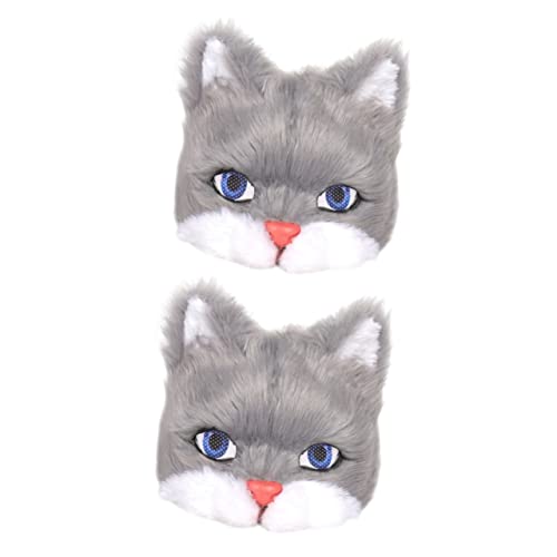 VICASKY 2st Plüschige Katzenmaske Masken Für Kinder Katzenmasken Für Erwachsene Japanische Kabuki-masken Plüschtiermaske Männer Gesichtsmaske Tierische Partymasken Halloween Grey Pvc von VICASKY