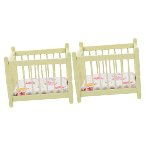 VICASKY 2st Puppenhaus Krippe Dekoratives Puppenbett Miniaturbettmodell Babypuppenbett Puppenhauszubehör Spielzeug Babybett Mini-hausschmuck Wiegenbett Für Babypuppen Minibett Pp-Baumwolle von VICASKY