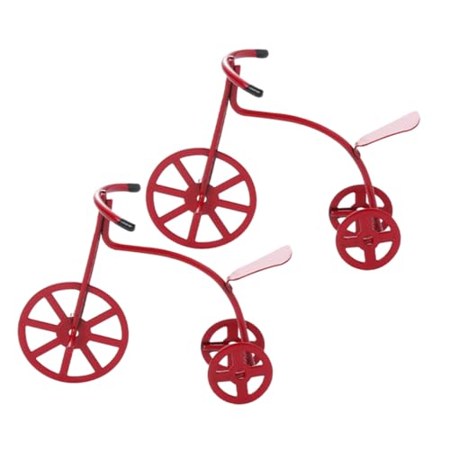 VICASKY 2st Zubehör Für Puppenhäuser Fahrradverzierung Mini-Bike-Modell Puppenhaus Miniatur Fahrrad Mini-fingerbike Mini-Bike-Figur Fahrräder Für Puppenhäuser Mini-Dreirad Rot Legierung von VICASKY