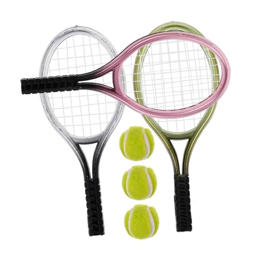 VICASKY 3er-Pack Mini-tennisschläger Und Bälle Dekoratives Mini-Accessoire Für Puppenhäuser Miniatur-tennisschlägermodell Als Foto-Requisiten von VICASKY